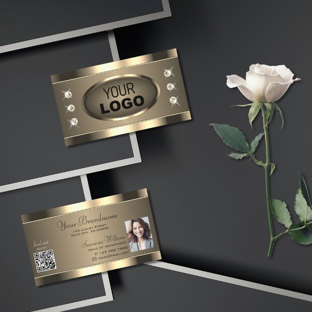 Luxurious Gold Brown with Logo QR Code and Photo Business Card (Creator Uploaded)