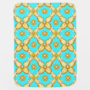 Luxurious Gold Butterfly Pattern With Pearl Accent Baby Blanket