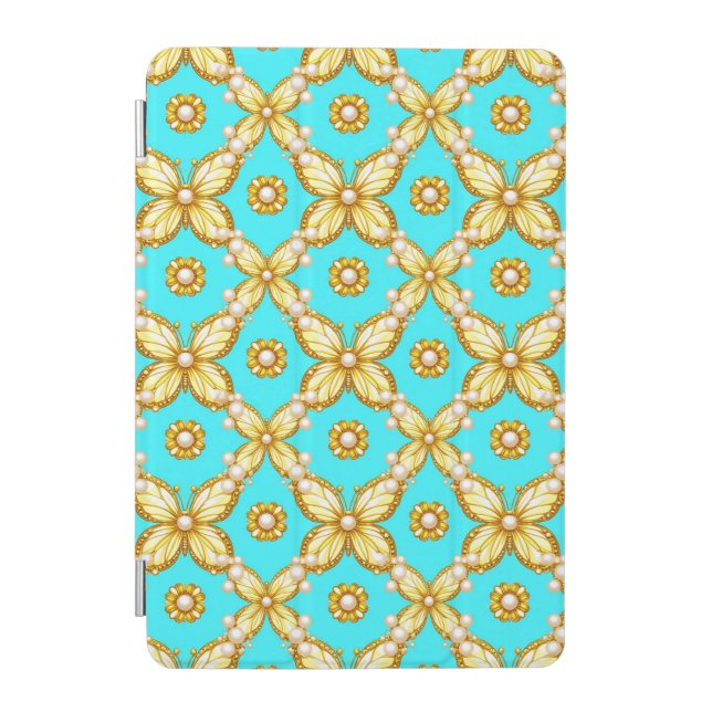 Luxurious Gold Butterfly Pattern With Pearl Accent iPad Mini Cover (Front)