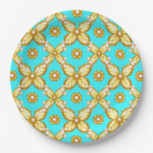 Luxurious Gold Butterfly Pattern With Pearl Accent Paper Plates