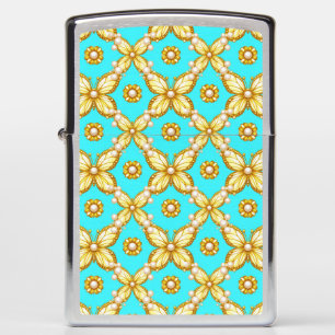 Luxurious Gold Butterfly Pattern With Pearl Accent Zippo Lighter