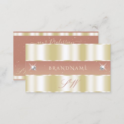 Luxurious Gold Coral Sparkling Diamonds Initials Business Card