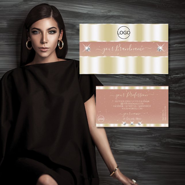 Luxurious Gold Coral Sparkling Diamonds with Logo Business Card (Creator Uploaded)