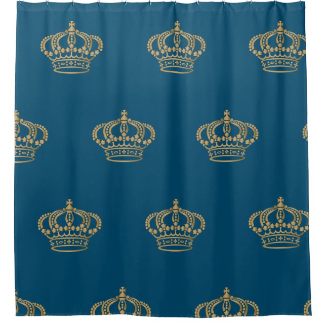 Luxurious Gold Crown Blue Shower Curtain (Front)