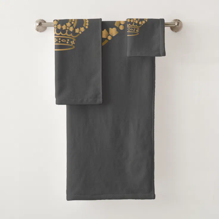 Luxurious Gold Crown Dark Grey Bath Towel Set Zazzle