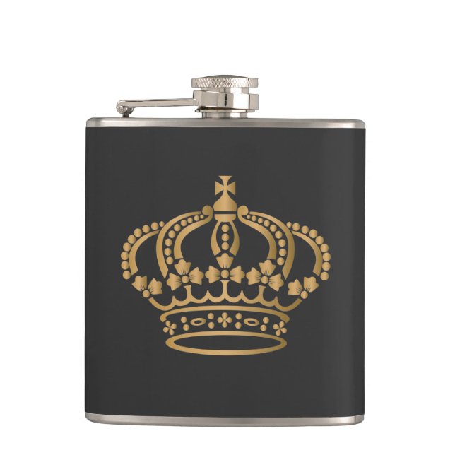 Luxurious Gold Crown Dark Grey Flask (Front)