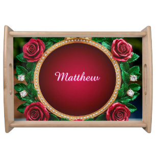 Luxurious Gold Crown Frame Adorned With Roses Serving Tray