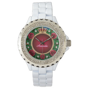 Luxurious Gold Crown Frame Adorned With Roses Watch