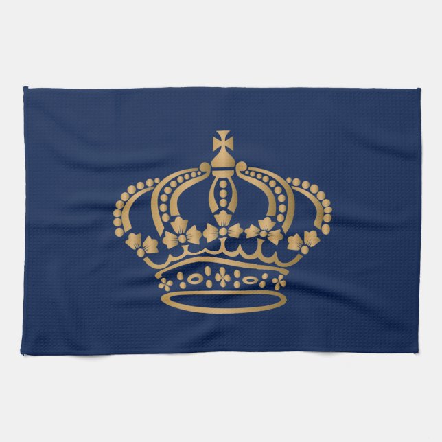 Luxurious Gold Crown Navy Kitchen Towel (Horizontal)