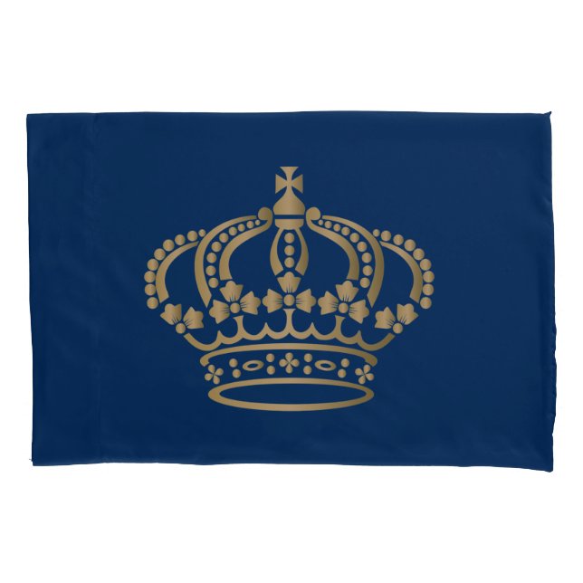 Luxurious Gold Crown Navy Pillow Case (Front)