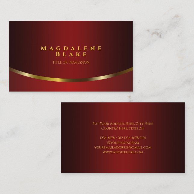 Luxurious Gold Curve Minimalist Red Burgundy Business Card (Front/Back)
