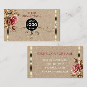 Luxurious Gold Decor Vintage Rose Diamonds Logo Business Card