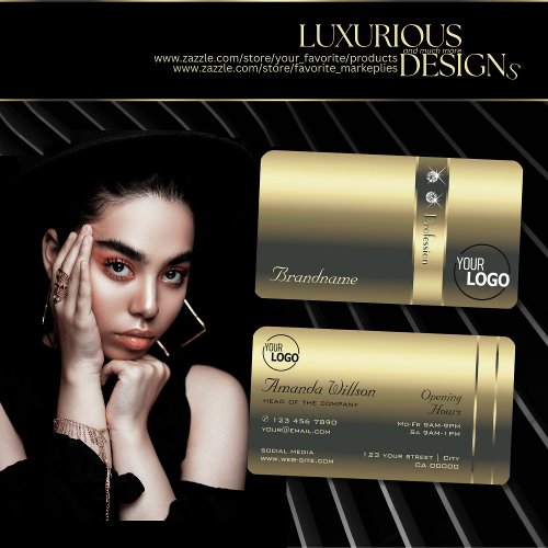 Luxurious Gold Decorative Shiny Diamonds and Logo Business Card