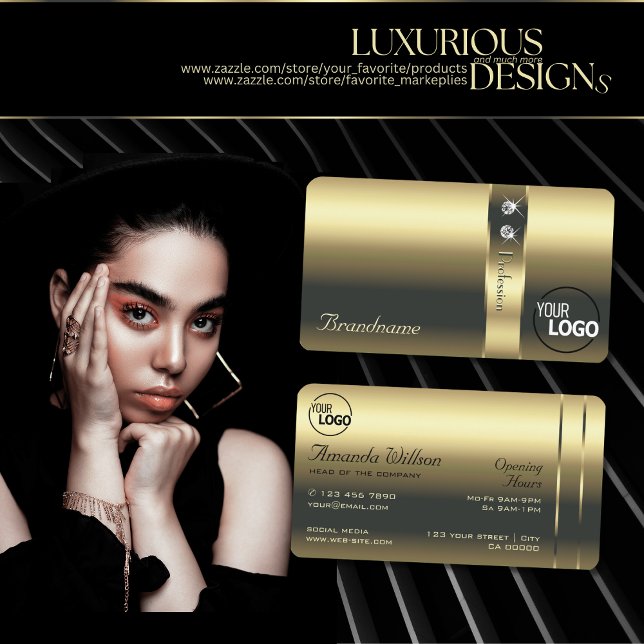 Luxurious Gold Decorative Shiny Diamonds and Logo Business Card (Creator Uploaded)