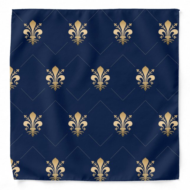Luxurious Gold Fleur de Lis Navy Bandana (Front)