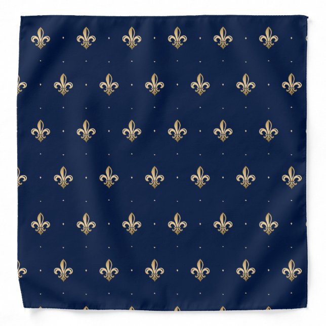 Luxurious Gold Fleur de Lis Navy Bandana (Front)