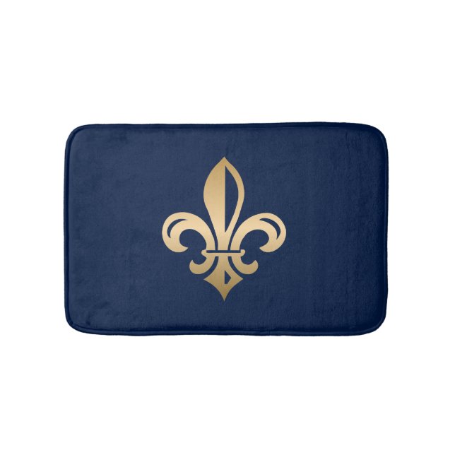 Luxurious Gold Fleur de Lis Navy Bath Mat (Front)
