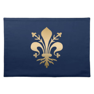 Luxurious Gold Fleur de Lis Navy Cloth Placemat