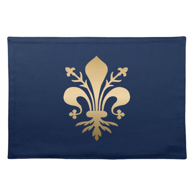 Luxurious Gold Fleur de Lis Navy Cloth Placemat (Front)