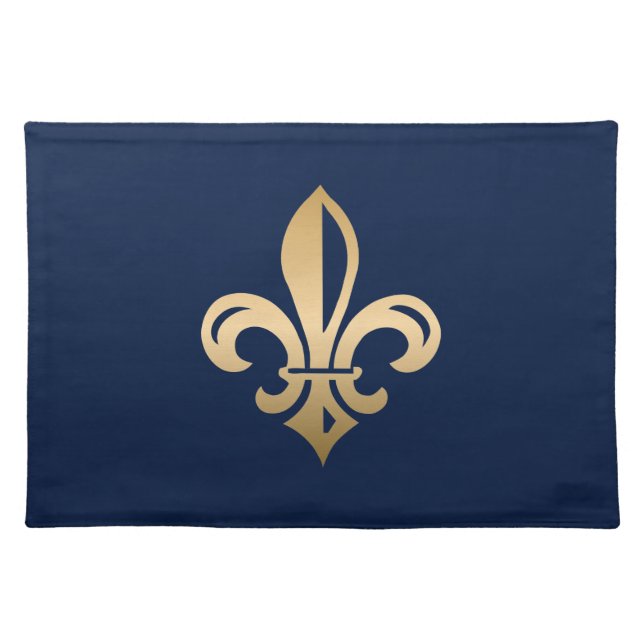 Luxurious Gold Fleur de Lis Navy Cloth Placemat (Front)