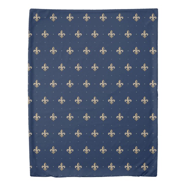 Luxurious Gold Fleur de Lis Navy Duvet Cover (Front)