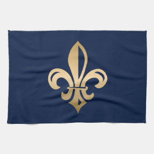 Luxurious Gold Fleur de Lis Navy Kitchen Towel