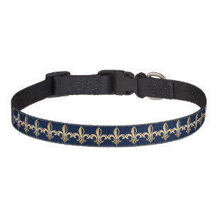 Luxurious Gold Fleur de Lis Navy Pet Collar