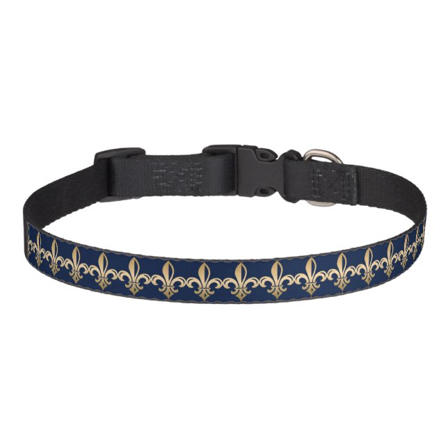 Luxurious Gold Fleur de Lis Navy Pet Collar (Front)