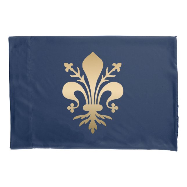 Luxurious Gold Fleur de Lis Navy Pillow Case (Front)