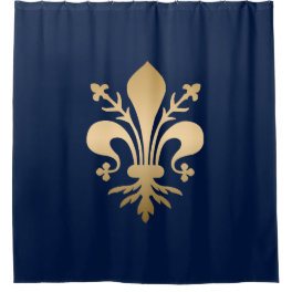 Luxurious Gold Fleur de Lis Navy Shower Curtain