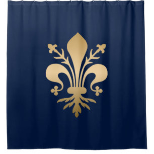 Luxurious Gold Fleur de Lis Navy Shower Curtain