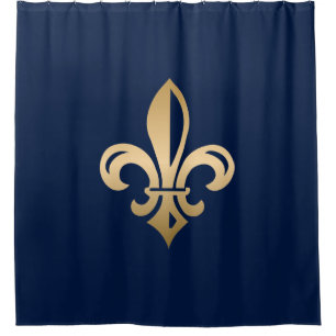 Luxurious Gold Fleur de Lis Navy Shower Curtain