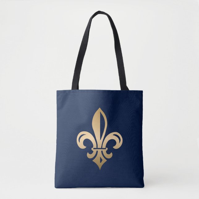 Luxurious Gold Fleur de Lis on Navy Tote Bag (Front)