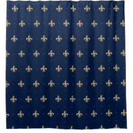 Luxurious Gold Fleur de Lis Pattern Navy Shower Curtain