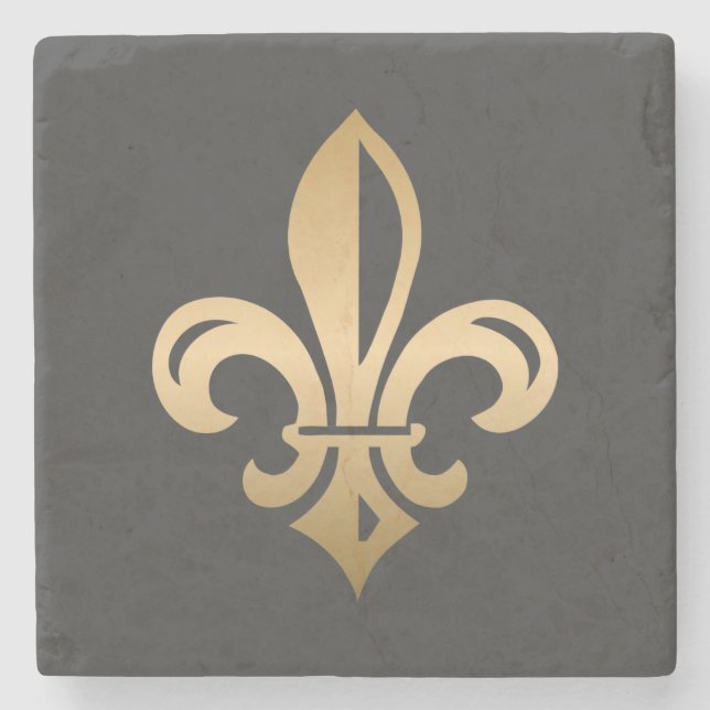 Luxurious Gold Fleur de Lis Stone Coaster (Front)
