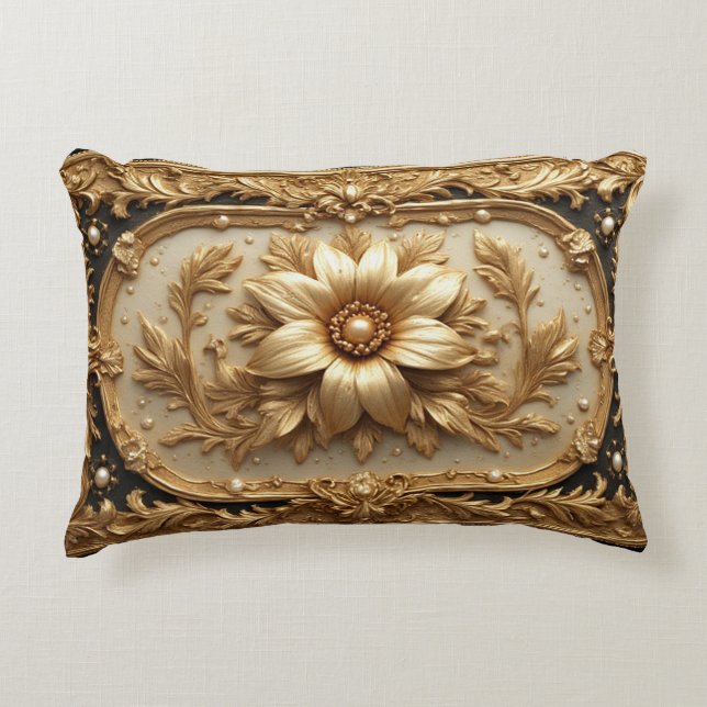 Luxurious Gold Floral Frame Accent Pillow (Front)