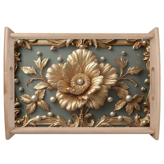 Luxurious Gold Floral Frame Serving Tray (Front)