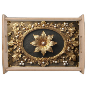 Luxurious Gold Floral Frame Serving Tray