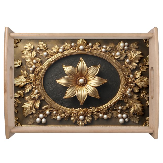 Luxurious Gold Floral Frame Serving Tray (Front)