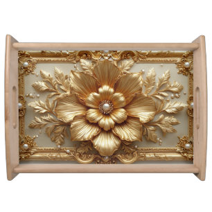 Luxurious Gold Floral Frame Serving Tray