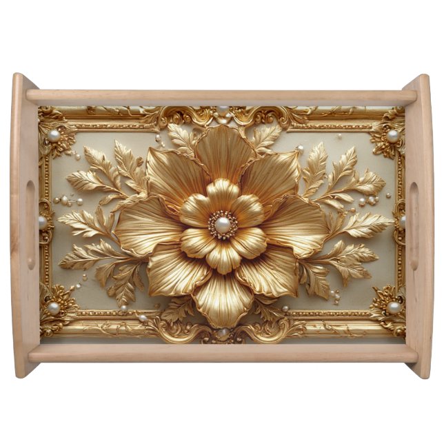Luxurious Gold Floral Frame Serving Tray (Front)