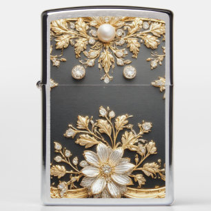 Luxurious Gold Floral Frame Zippo Lighter