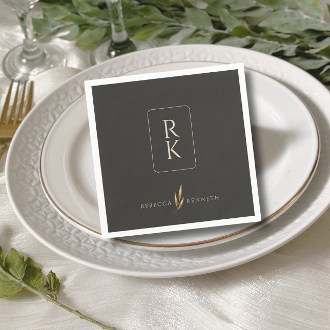 Luxurious Gold Floral Minimalist Custom Monogram Napkins (Creator Uploaded)