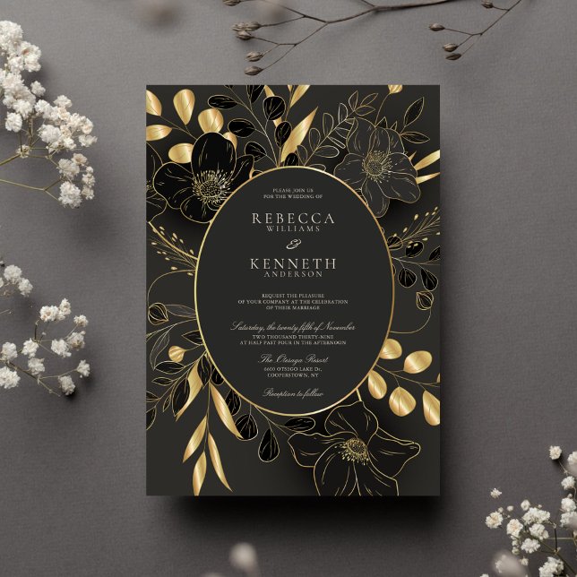 Luxurious Gold Floral Minimalist Monogram Wedding Invitation (Creator Uploaded)