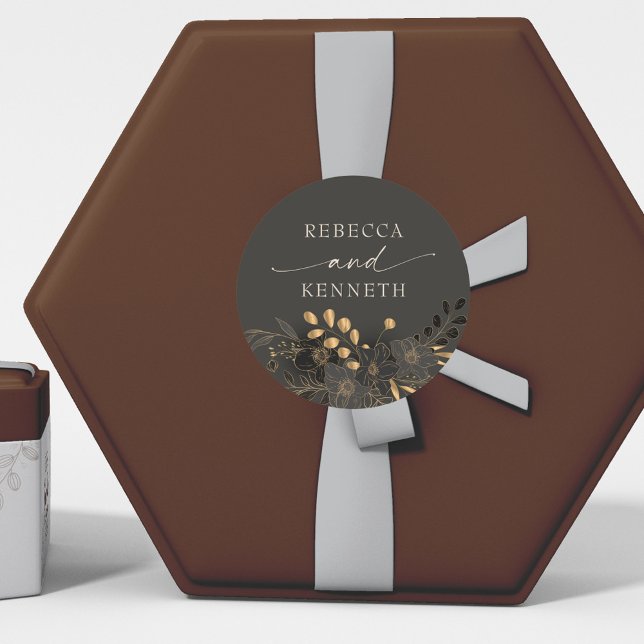 Luxurious Gold Floral Minimalist Wedding Classic Round Sticker (Creator Uploaded)