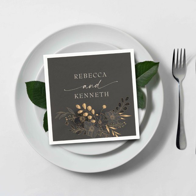 Luxurious Gold Floral Minimalist Wedding Napkins (Creator Uploaded)