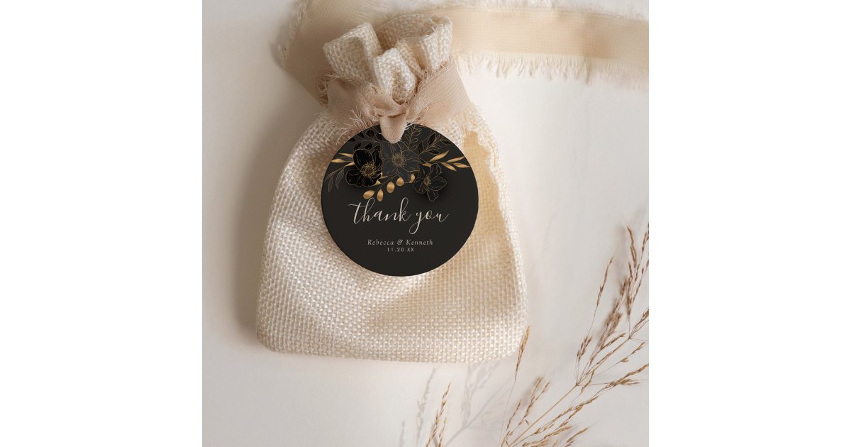Luxurious Gold Floral Minimalist Wedding Thank you Favor Tags | Zazzle