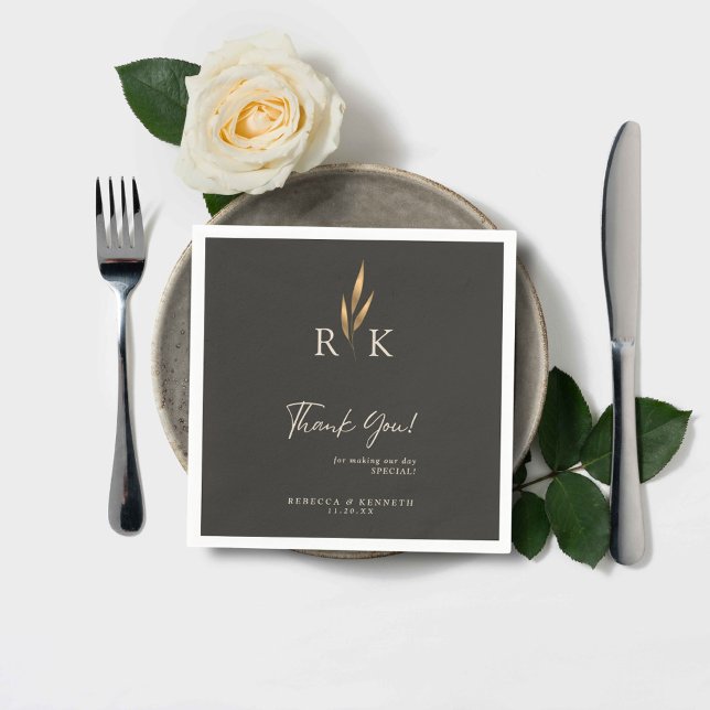 Luxurious Gold Floral Monogram Wedding Thank you Napkins (Creator Uploaded)