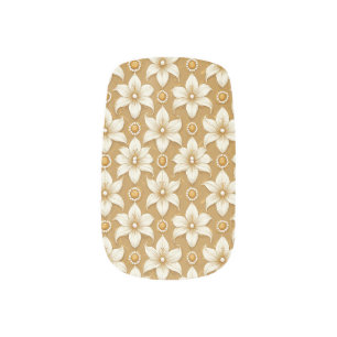 Luxurious Gold Floral Pattern With White Lily Moti Minx Nail Art