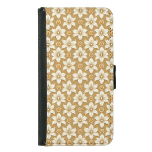 Luxurious Gold Floral Pattern With White Lily Moti Samsung Galaxy S5 Wallet Case